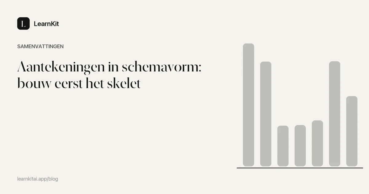 De titel Aantekeningen in schemavorm: bouw eerst het skelet op een rustig monochroom patroon