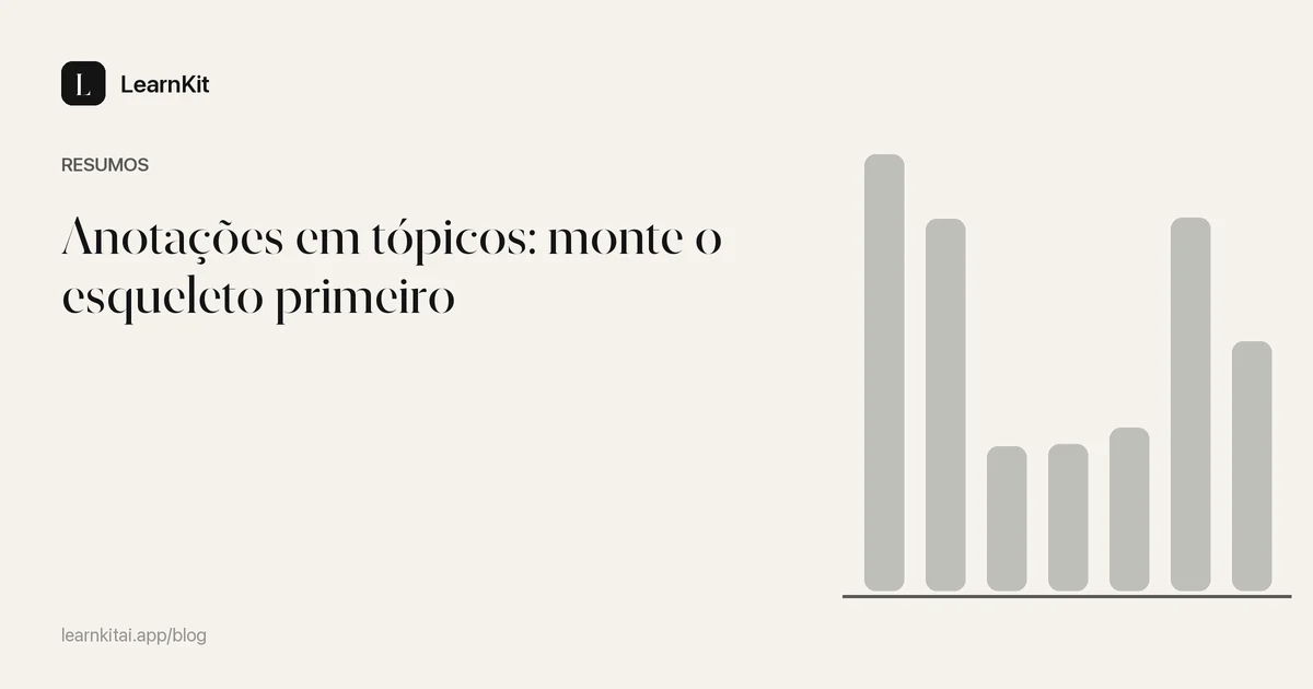 O título Anotações em tópicos: monte o esqueleto primeiro sobre um padrão monocromático e sereno