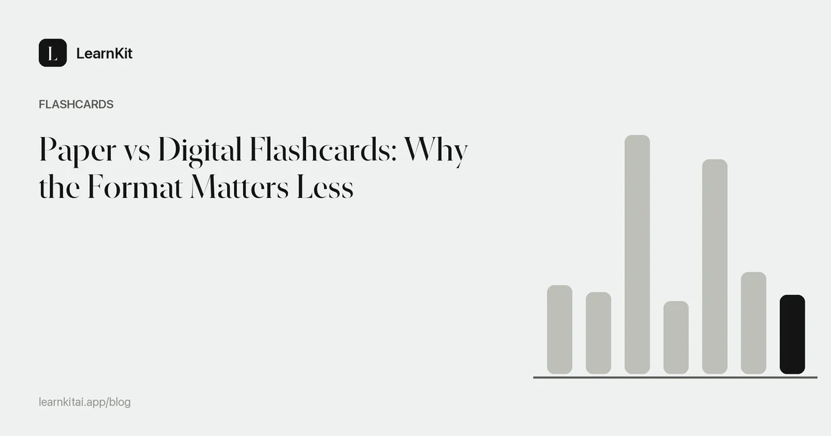 The title Paper vs Digital Flashcards: Why the Format Matters Less over a calm monochrome pattern
