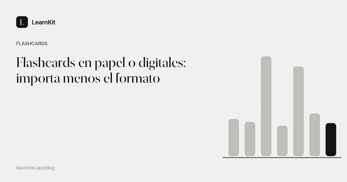 El título Flashcards en papel o digitales: importa menos el formato sobre un patrón monocromo y sereno