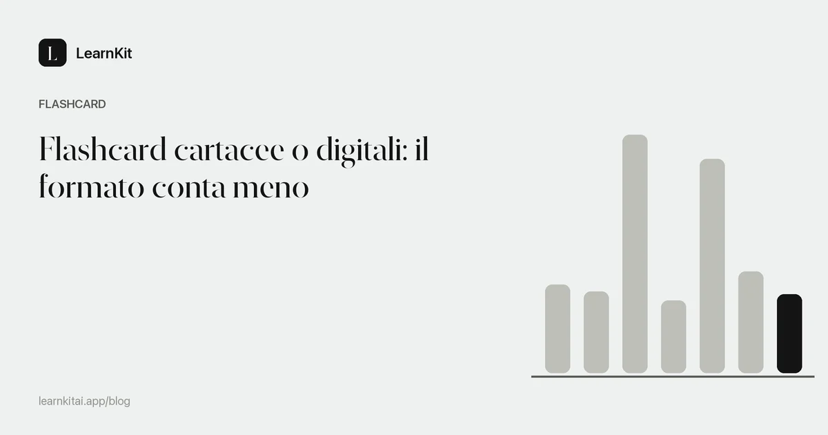 Il titolo Flashcard cartacee o digitali: il formato conta meno su un motivo monocromatico tenue
