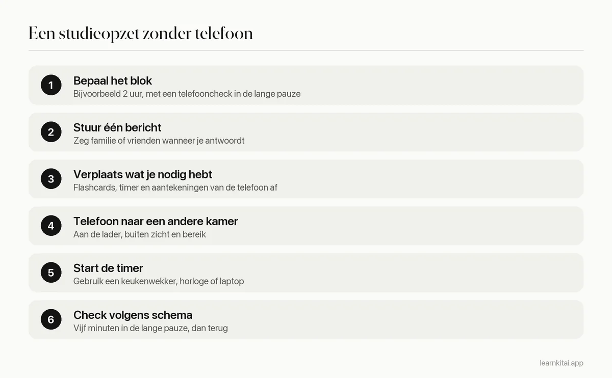 Zes stappen om een studiesessie zonder telefoon op te zetten