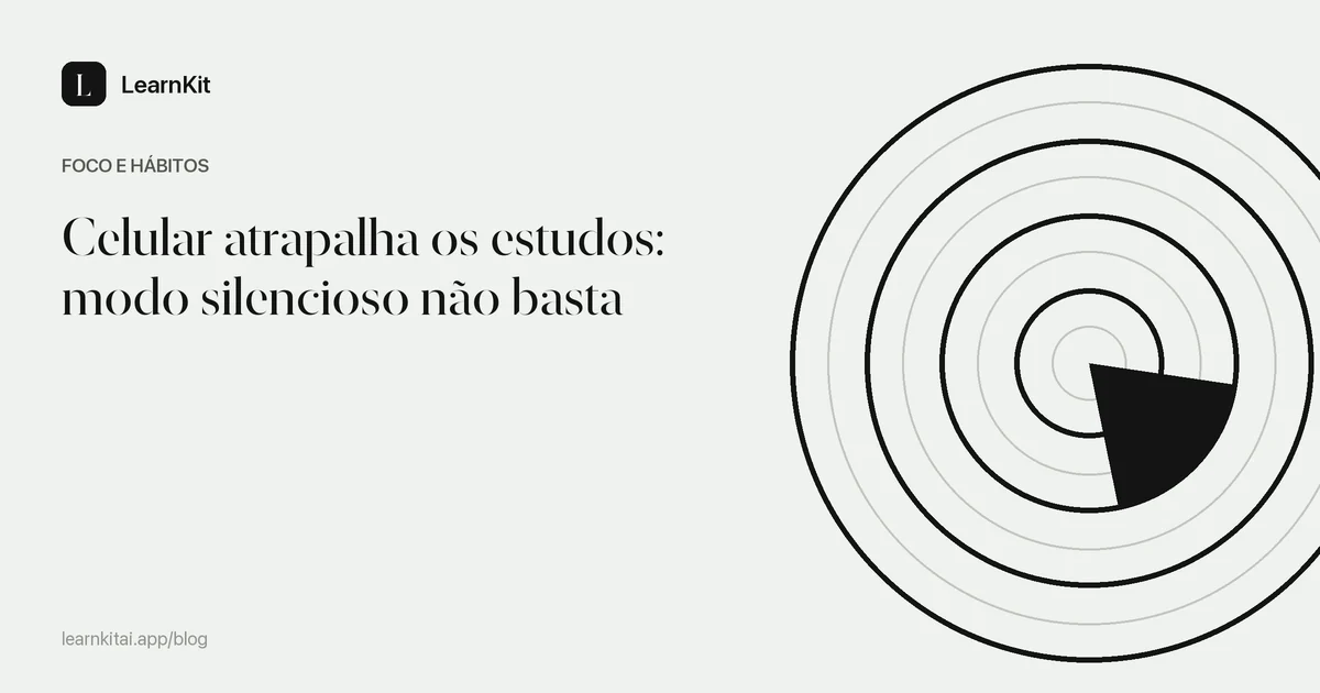 O título Celular atrapalha os estudos: modo silencioso não basta sobre um padrão monocromático e sereno