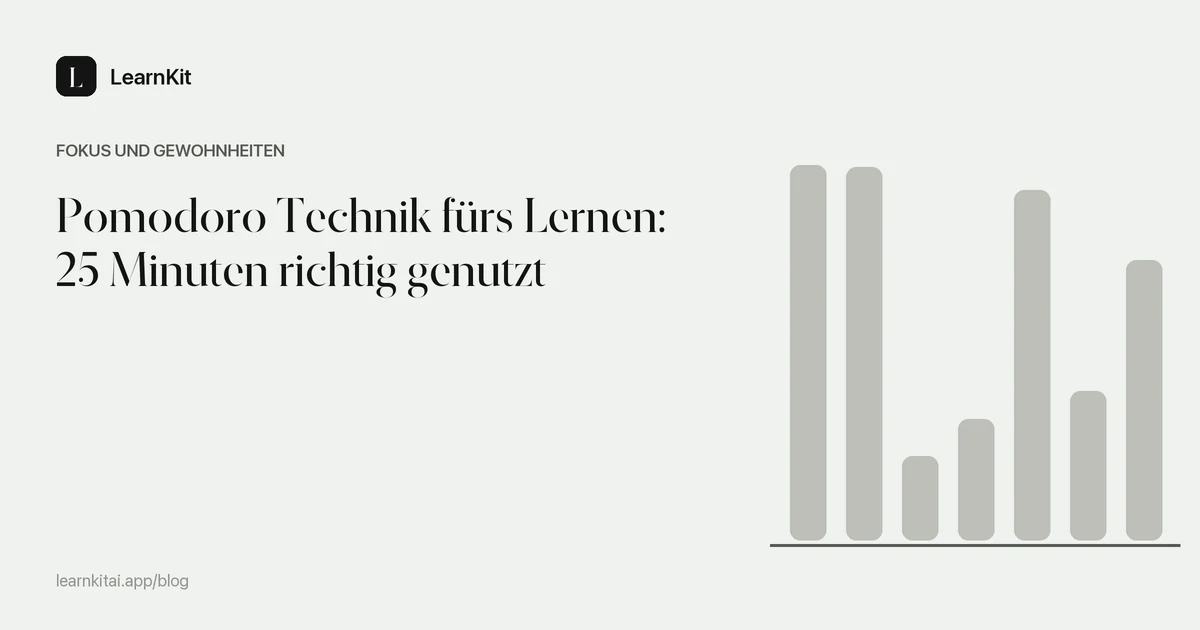 Der Titel Pomodoro Technik fürs Lernen: 25 Minuten richtig genutzt vor einem ruhigen, einfarbigen Muster