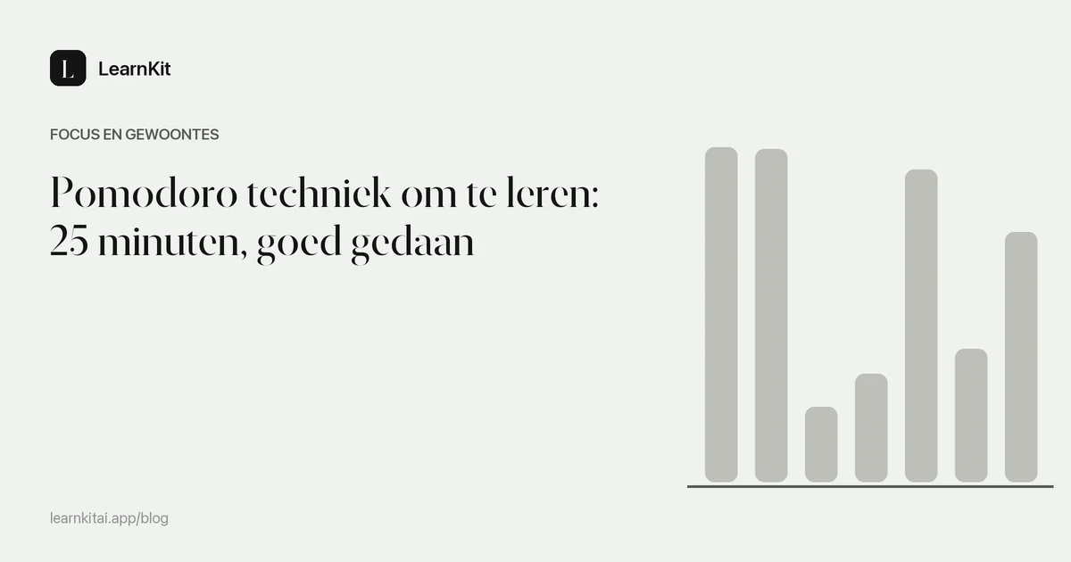 De titel Pomodoro techniek om te leren: 25 minuten, goed gedaan op een rustig monochroom patroon