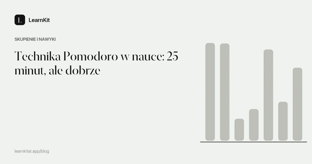 Tytuł Technika Pomodoro w nauce: 25 minut, ale dobrze na spokojnym, monochromatycznym wzorze