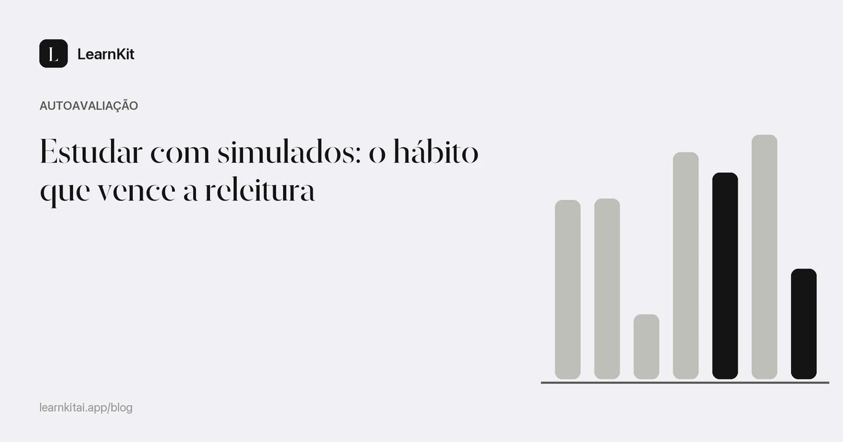 O título Estudar com simulados: o hábito que vence a releitura sobre um padrão monocromático e sereno