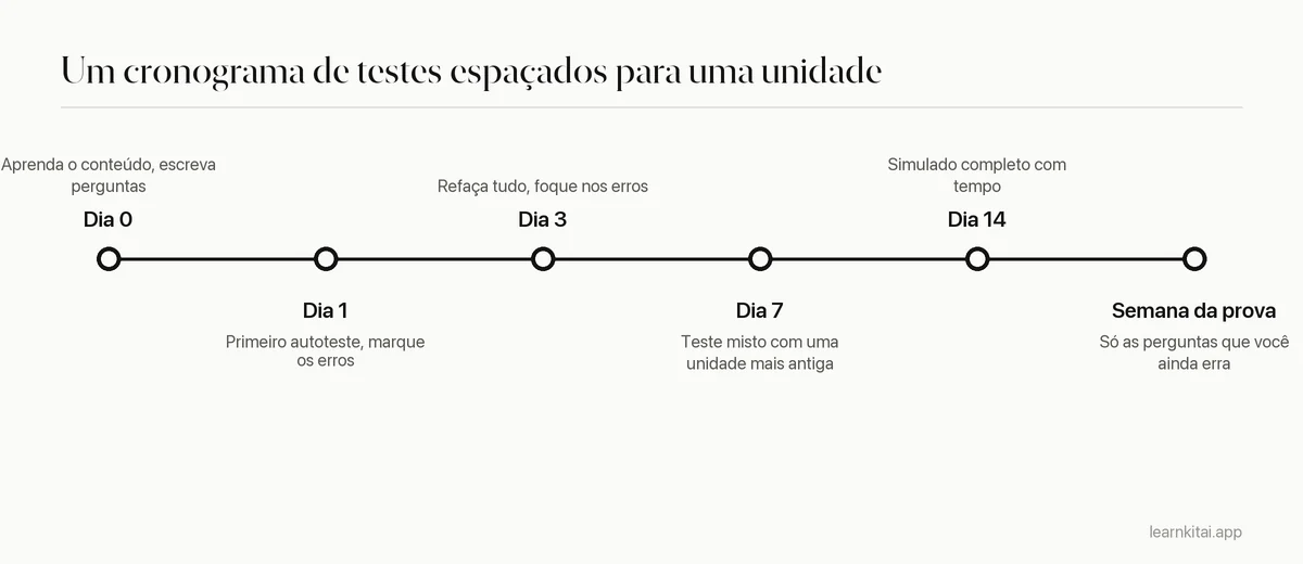 Linha do tempo mostrando quando se testar numa unidade ao longo de três semanas