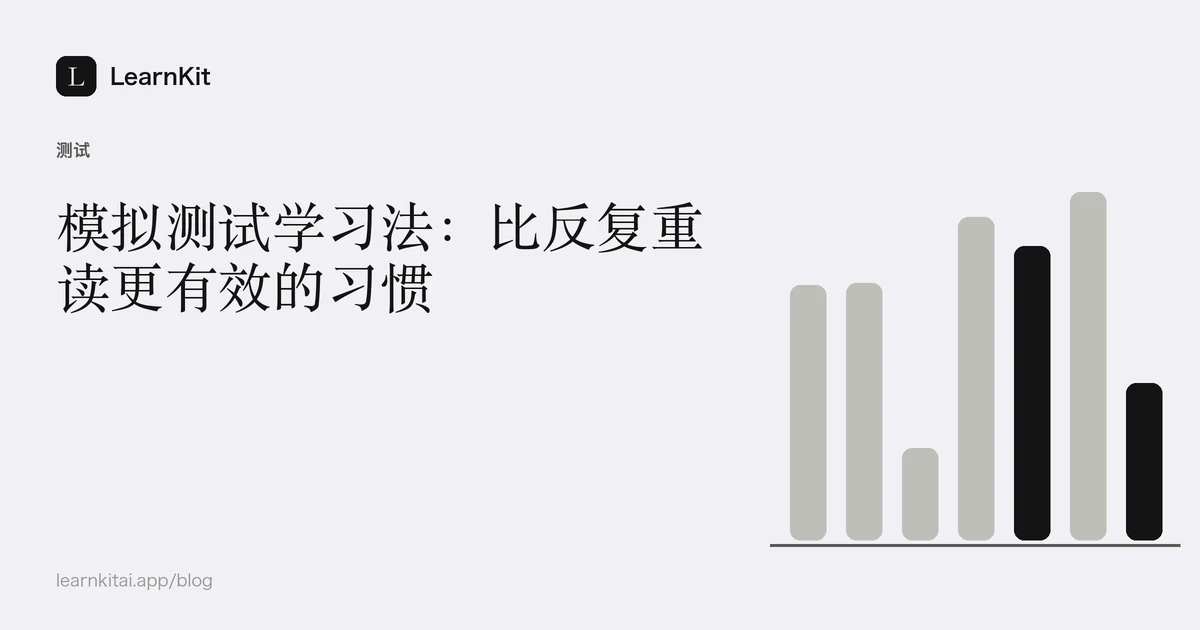标题“模拟测试学习法:比反复重读更有效的习惯”,置于宁静的黑白图案之上