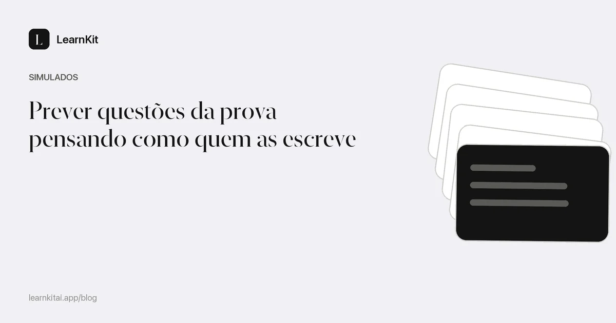 O título Prever questões da prova pensando como quem as escreve sobre um padrão monocromático e sereno