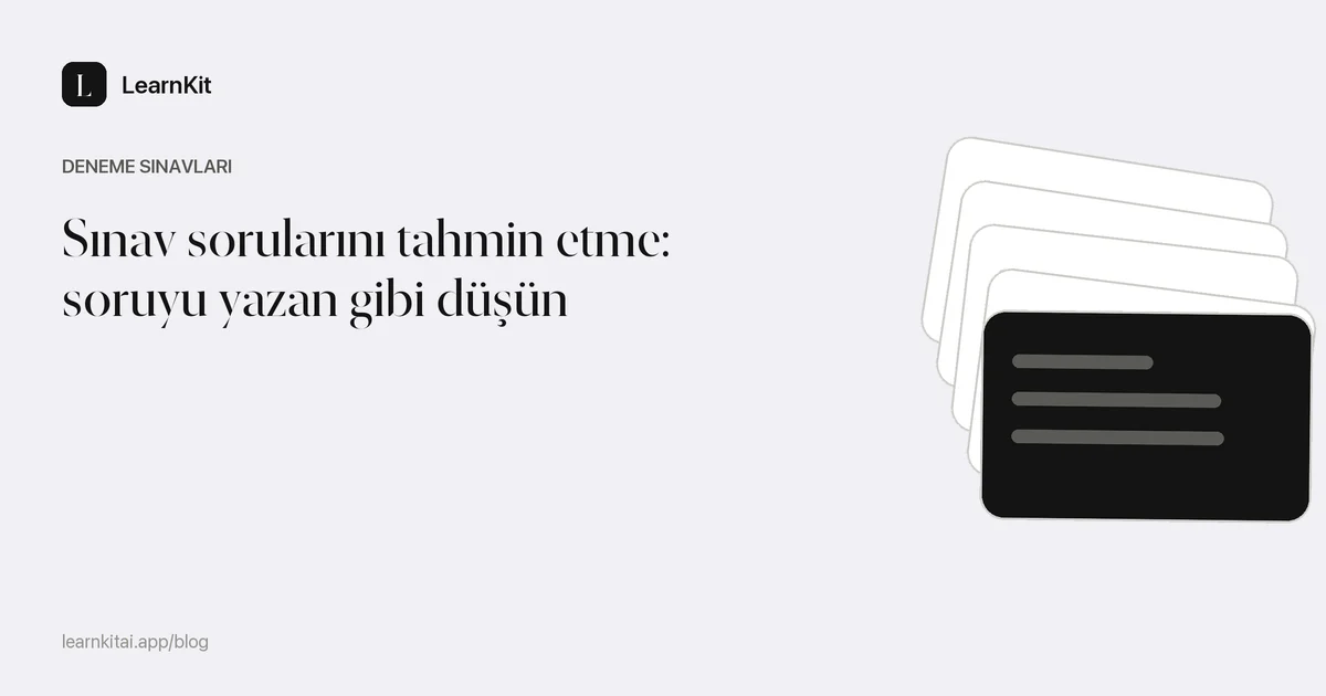 Sınav sorularını tahmin etme: soruyu yazan gibi düşün başlığı, sakin, tek renkli bir desenin üzerinde