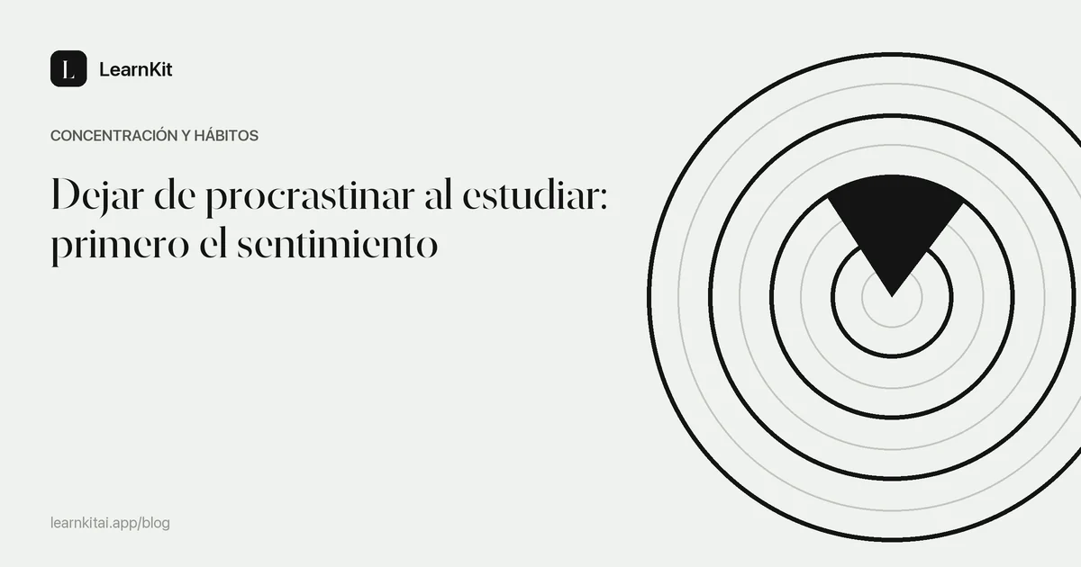 El título Dejar de procrastinar al estudiar: primero el sentimiento sobre un patrón monocromo y sereno