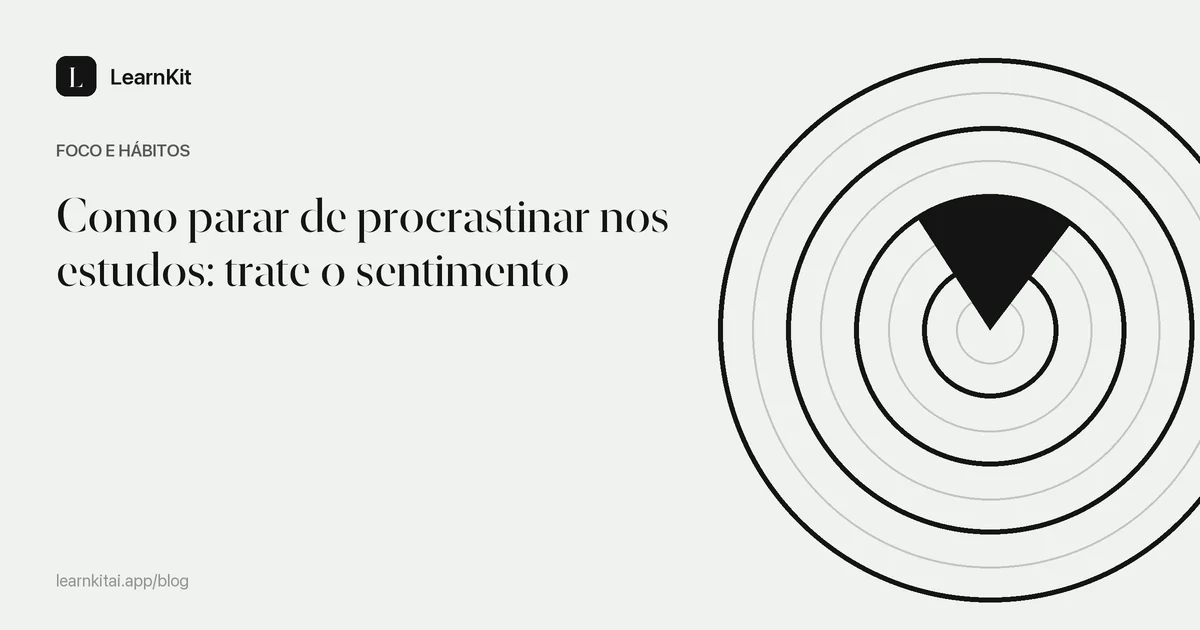 O título Como parar de procrastinar nos estudos: trate o sentimento sobre um padrão monocromático e sereno