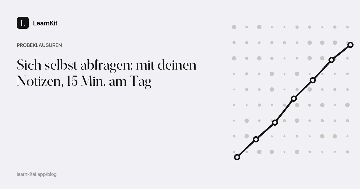 Der Titel Sich selbst abfragen: mit deinen Notizen, 15 Min. am Tag vor einem ruhigen, einfarbigen Muster