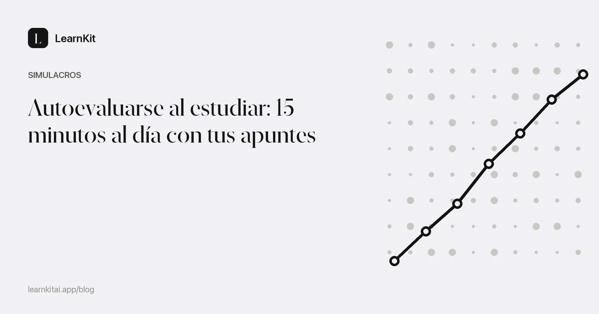 El título Autoevaluarse al estudiar: 15 minutos al día con tus apuntes sobre un patrón monocromo y sereno