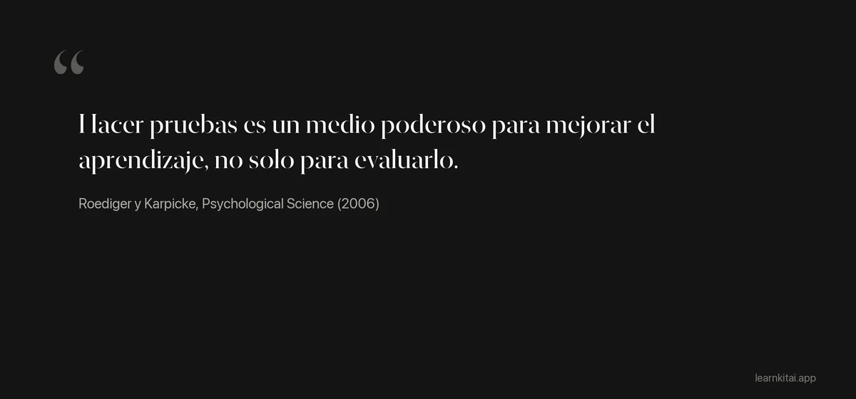 Cita de Roediger y Karpicke 2006 sobre las pruebas como herramienta de aprendizaje