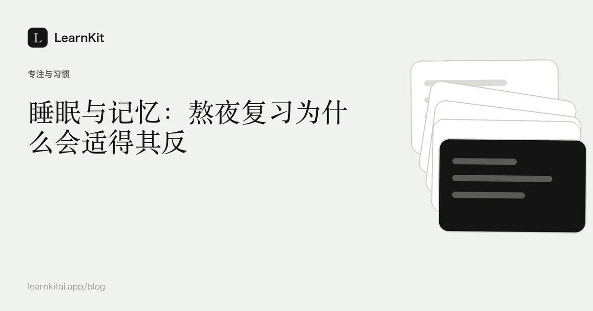 标题《睡眠与记忆:熬夜复习为什么会适得其反》,置于宁静的黑白图案之上