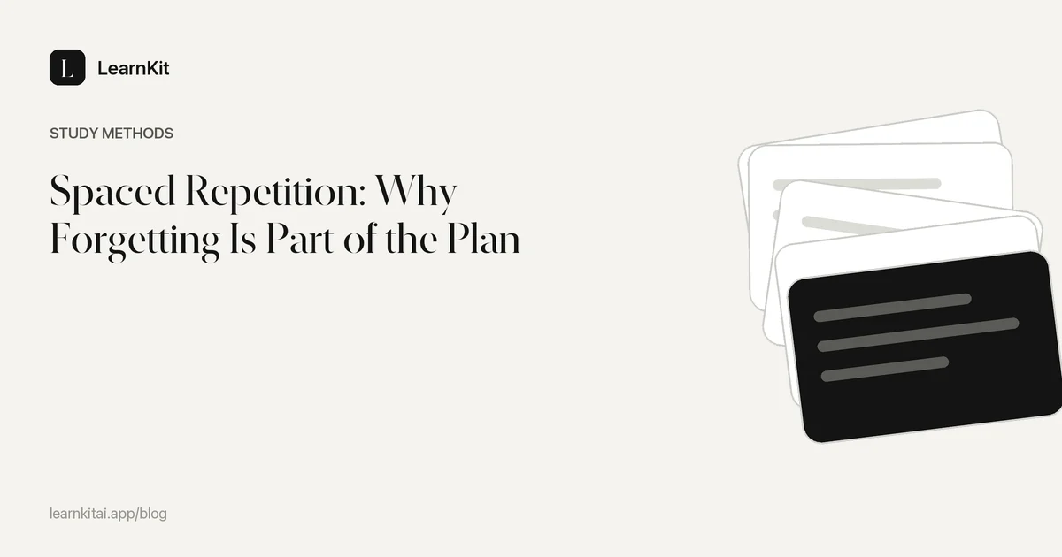 The title Spaced Repetition: Why Forgetting Is Part of the Plan over a calm monochrome pattern