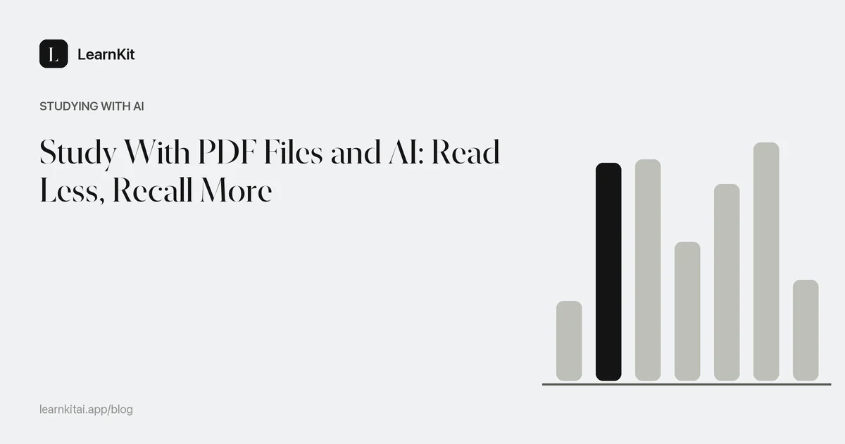 The title Study With PDF Files and AI: Read Less, Recall More over a calm monochrome pattern