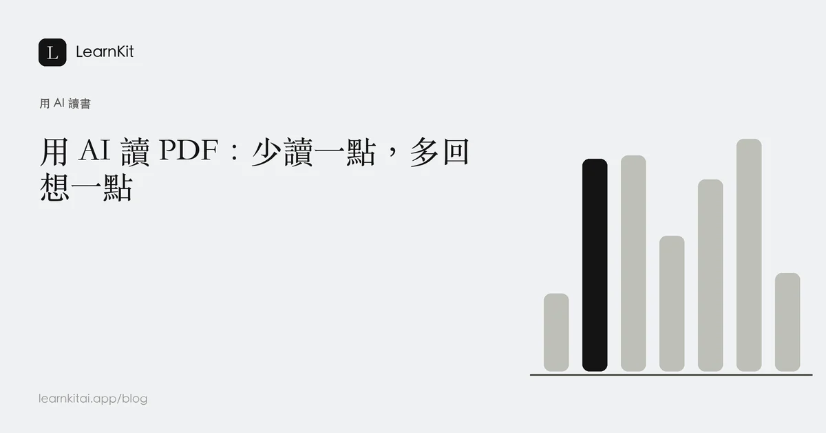 標題為「用 AI 讀 PDF:少讀一點,多回想一點」,背景為沉靜的單色圖紋