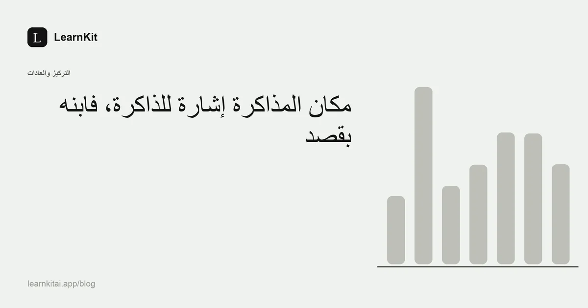 عنوان «مكان المذاكرة إشارة للذاكرة، فابنِه بقصد» فوق نقش شبكي هادئ أحادي اللون