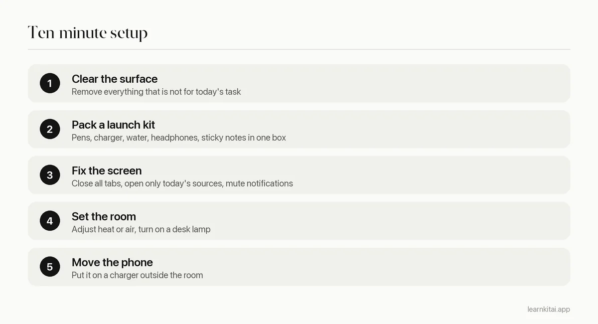 Five steps to set up a study space in ten minutes