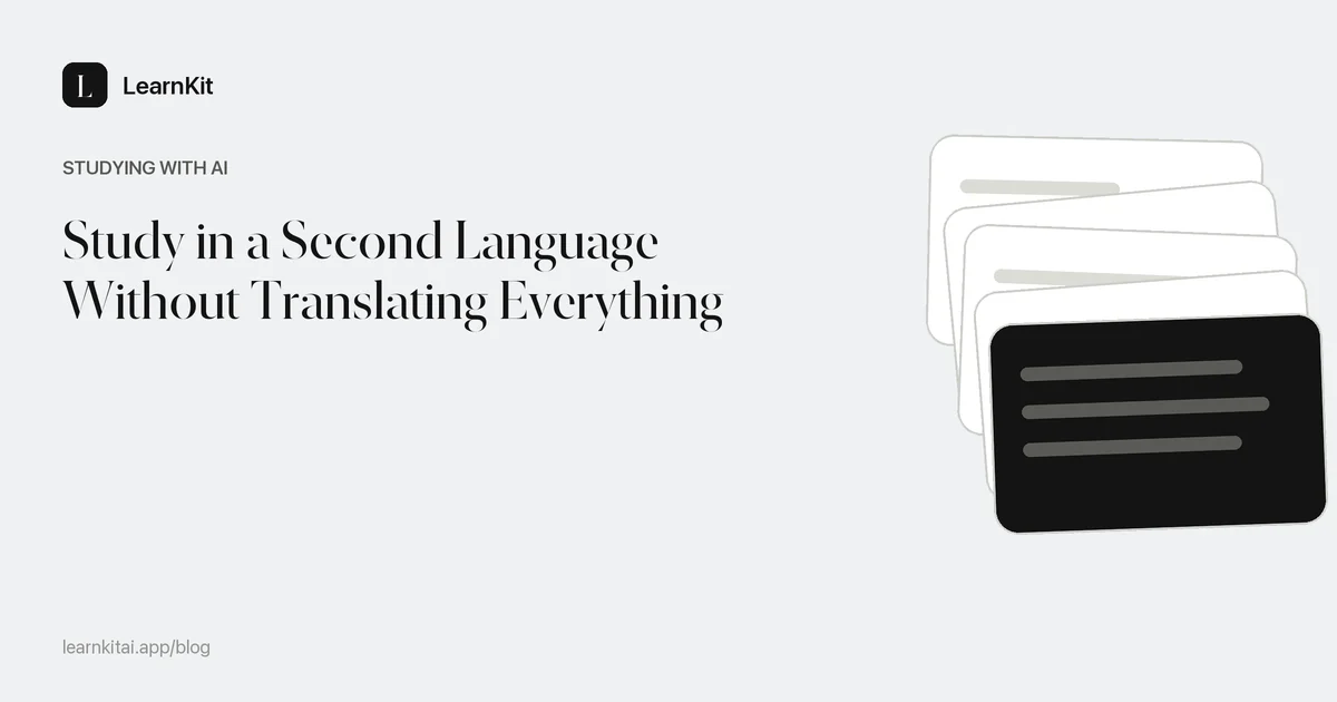 The title Study in a Second Language Without Translating Everything over a calm monochrome pattern
