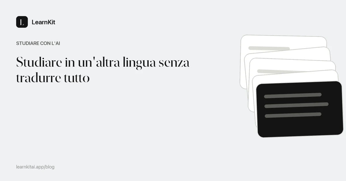Il titolo Studiare in un'altra lingua senza tradurre tutto su uno sfondo monocromatico tenue