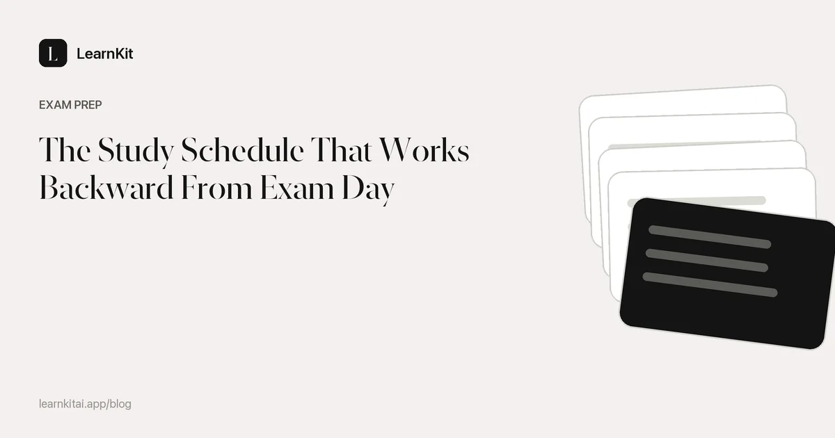 Article title The Study Schedule That Works Backward From Exam Day over a calm monochrome pattern