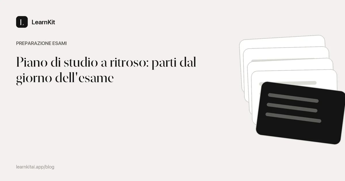 Il titolo Piano di studio a ritroso: parti dal giorno dell'esame su uno sfondo monocromatico tenue