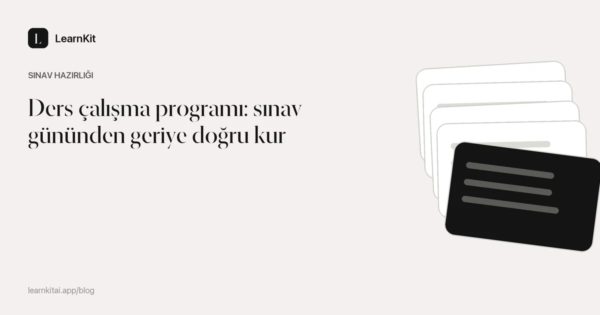 Ders çalışma programı: sınav gününden geriye doğru kur başlığı, sakin, tek renkli bir desenin üzerinde