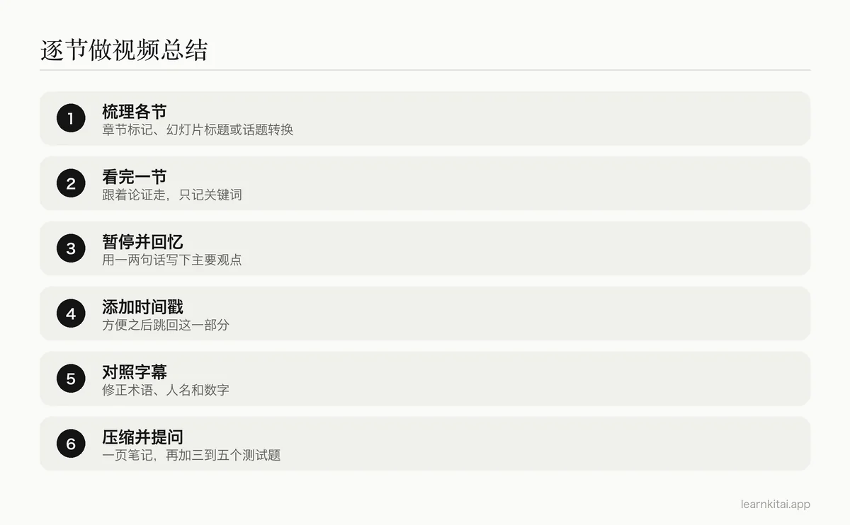 把一小时讲座总结成一页带时间戳笔记的六个步骤