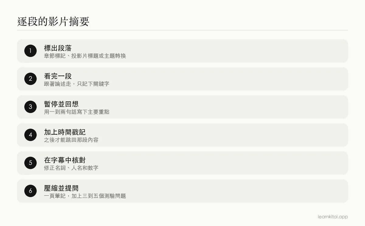 把 YouTube 上課影片摘要成一頁附時間戳記筆記的六個步驟