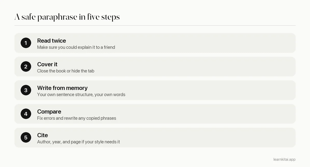 Five steps for paraphrasing a passage safely without copying its wording