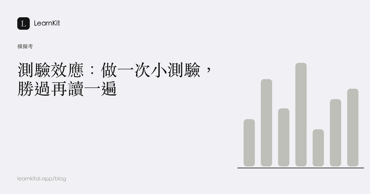 標題「測驗效應：做一次小測驗，勝過再讀一遍」，背景為沉靜的單色圖紋