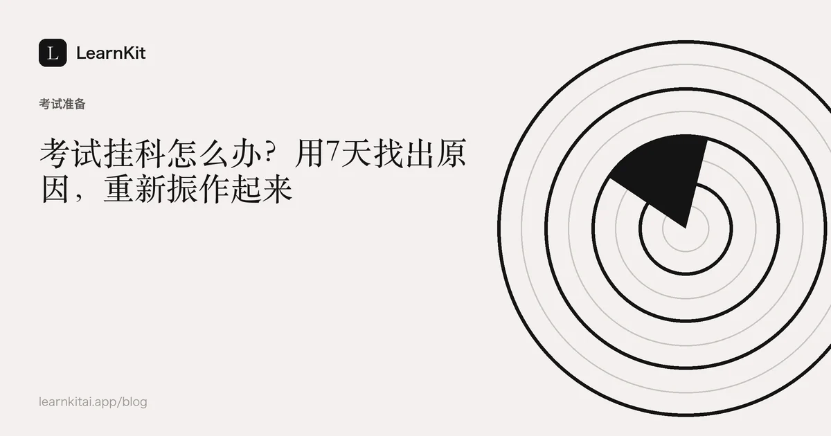 文章标题《考试挂科怎么办?用7天找出原因,重新振作起来》,置于宁静的黑白图案之上