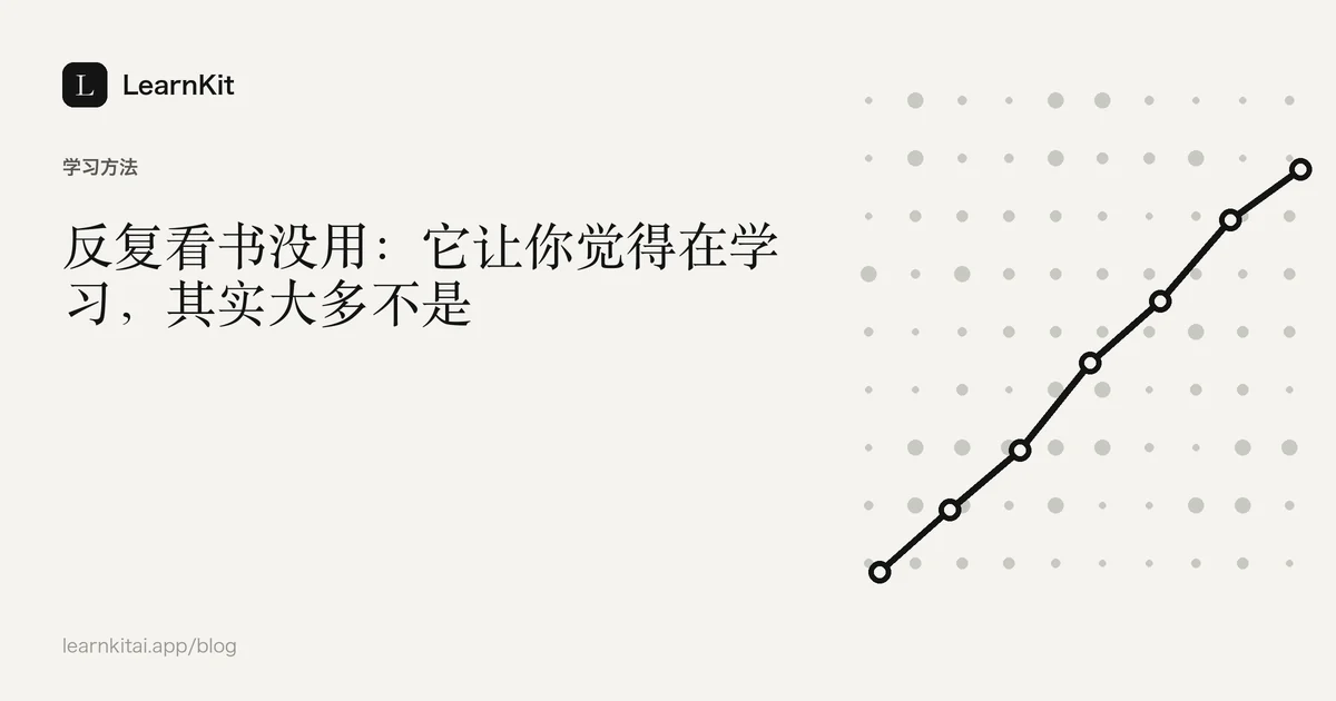 文章标题《反复看书没用:它让你觉得在学习,其实大多不是》,置于宁静的黑白图案之上