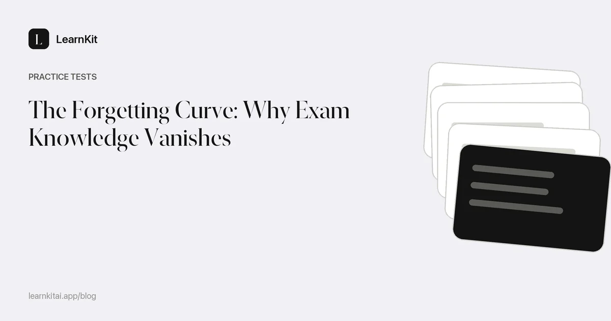 The title The Forgetting Curve: Why Exam Knowledge Vanishes over a calm monochrome pattern
